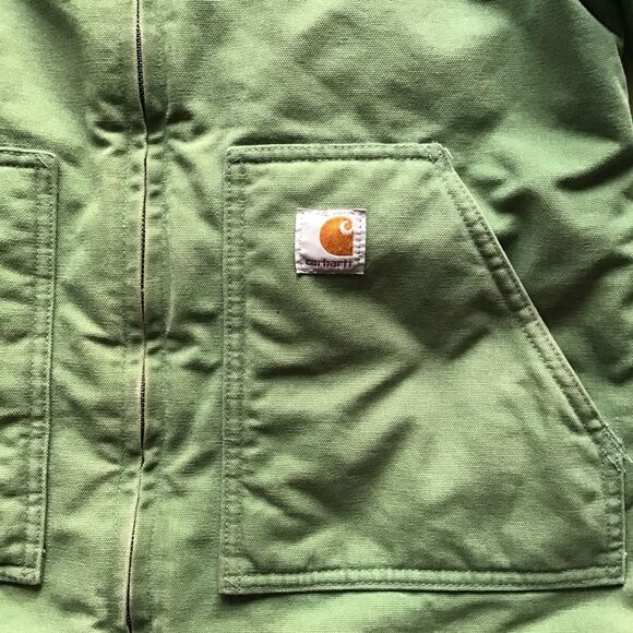 Vintage Carhartt Women’s Green Jacket Sherpa Lined WJ022 394 Medium Chore Coat - Picture 3 of 9
